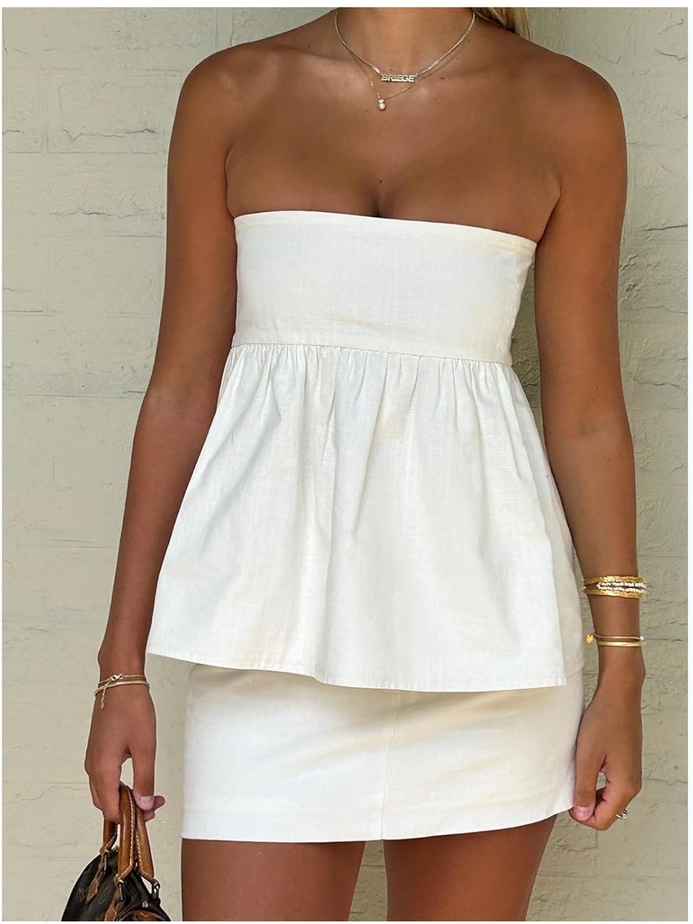 Strapless White Peplum Top